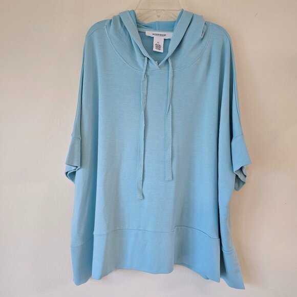 NWT Pretty Aqua Blue SS Pullover Hoodie Worshop Republic Clothing XL - Picture 1 of 16